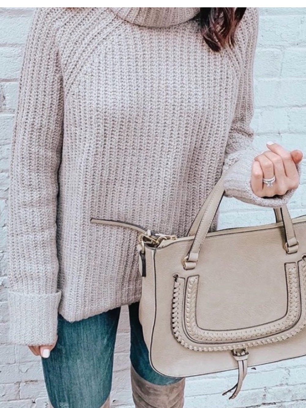 Sole Society Destin Woven-Trim Satchel in Tan